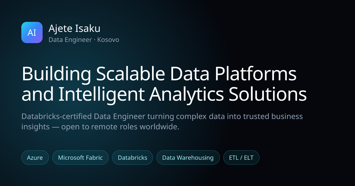 Ajete Isaku — Data Engineer | Azure · Microsoft Fabric · Databricks